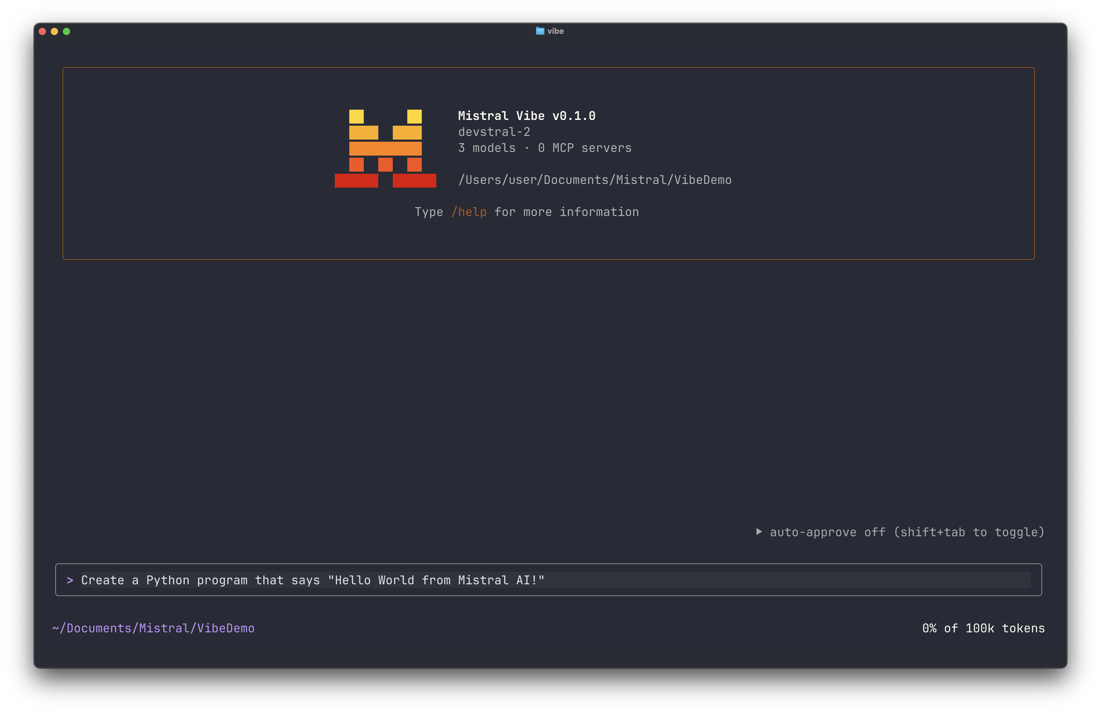 Sending a query to the Vibe CLI