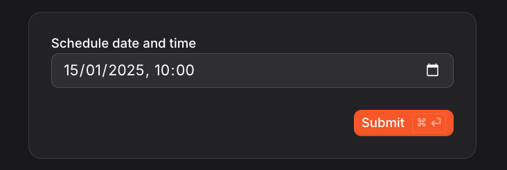 A date-time picker field rendered in Vibe Work.