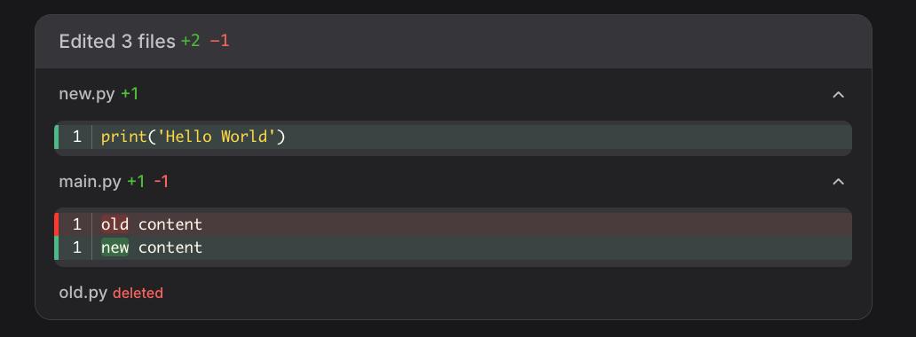 A file tool UI state rendered in Vibe Work, showing file operation feedback.