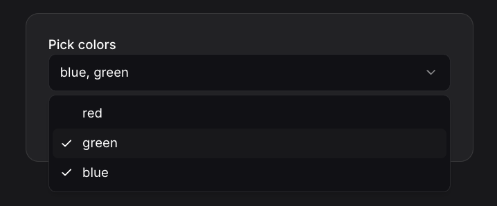 A multi-choice field rendered in Vibe Work, showing color options.
