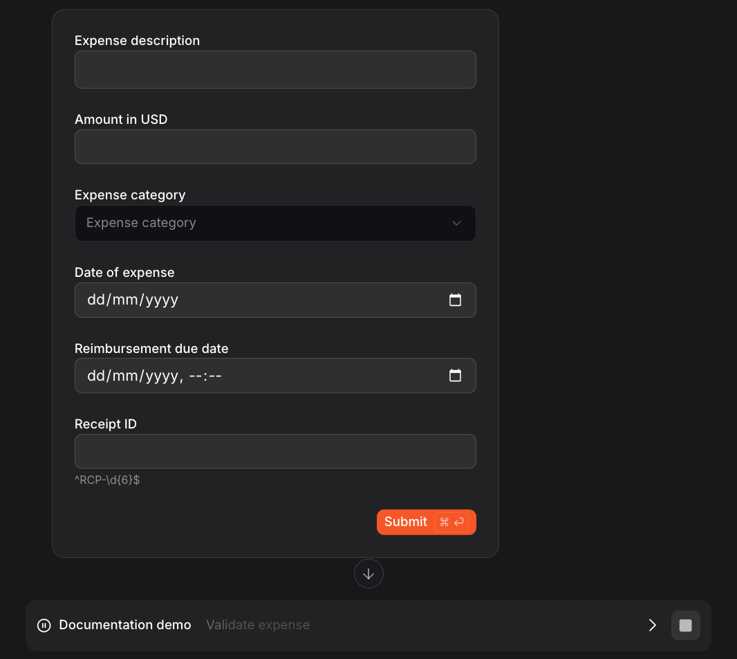 A structured form input rendered in Vibe Work.